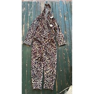 Soft & Cozy Company Leopard‎ Print Hooded Pajama Jumpsuit One Piece Suit M/L